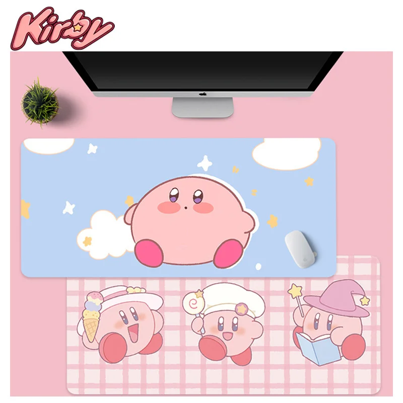 Kawaii Anime Stars Kirby Doll Pattern Non-slip Mouse Pad Cute Cartoon Oversized Table Mat Office Dustproof Computer Keyboard Pad