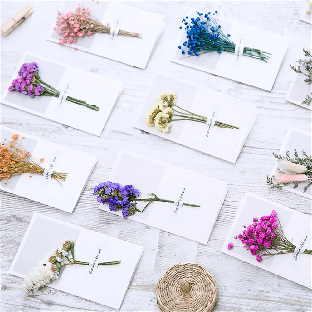 

5pcs Dry Flower Letter Papers Creative Greeting Card Wedding Party Invitation Card Thank You Card DIY Writing Pad Postcard