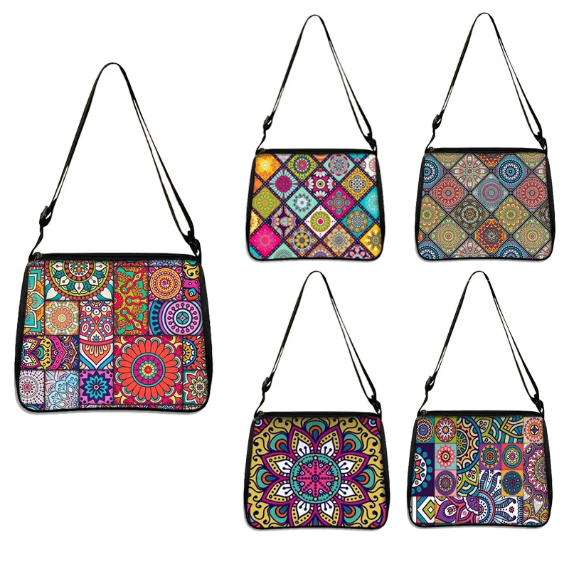 

Богемная сумка через плечо с мандалой, Геометрическая Этническая сумка с цветами, женская сумка для покупок, женские тоуты для пляжа и путешествий