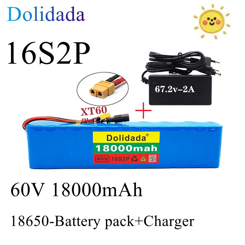 

The new 16s2p 60V 18ah 1000W lithium battery is suitable for electric wheelchair and electric bicycle battery XT plug + charger