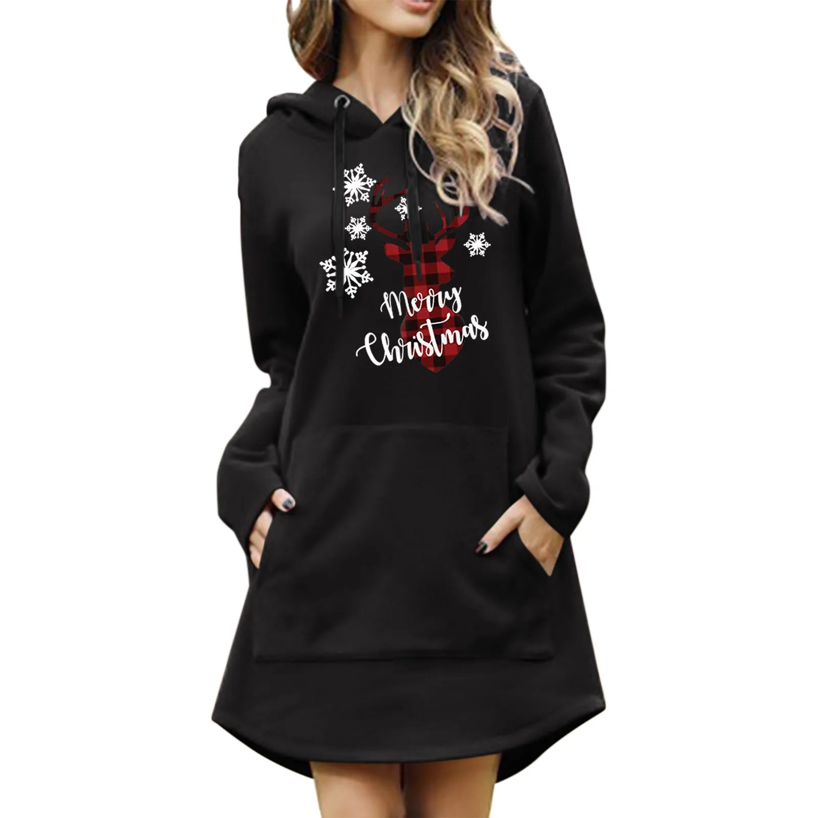 Женское рождественское платье-толстовка с принтом снежинки платье на шнурке