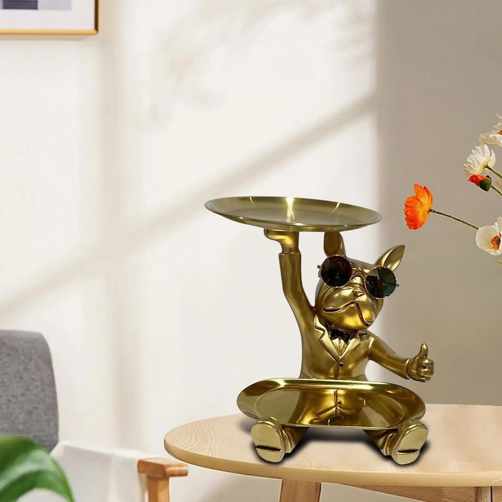

Desk Storage Tray Bulldog Statue Desktop Figurine for Tabletop Living Room Entrance