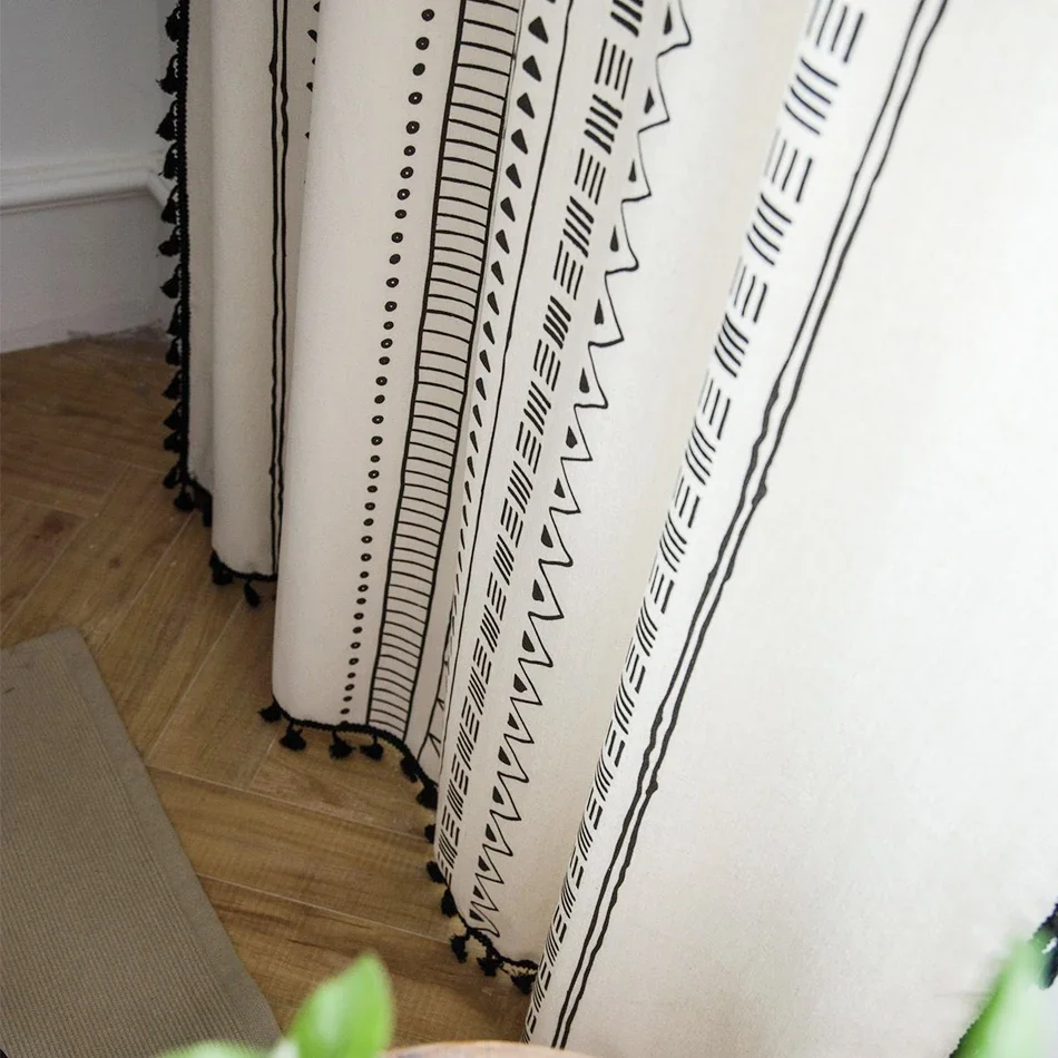 Льняные шторы с геометрическим узором дорожные карманные кисточками для кухни