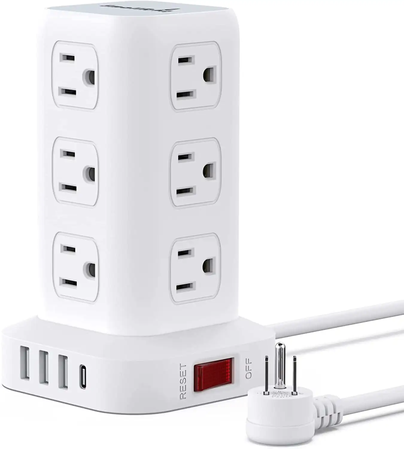 

Power Strip Tower Surge Protector Power Strip with USB 12 Outlets with 4 USB Ports (1 USB C), Flat Plug 6.5FT Extension Cord Mul