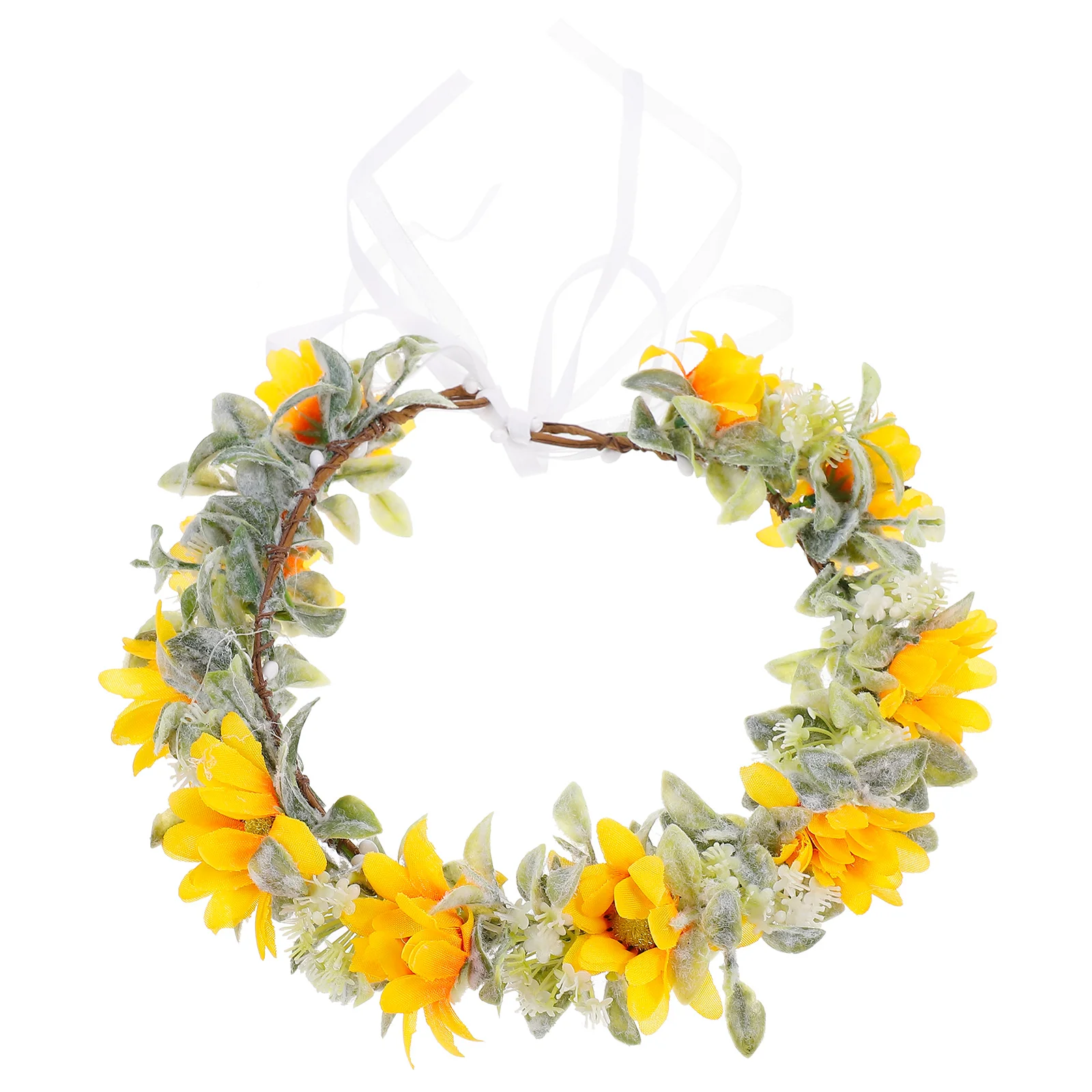 

Bridal Wreath Flower Head Garland Sunflower Hairband Floral Crown Simulation Headdress Women Headband Iron Wire Travel Beach