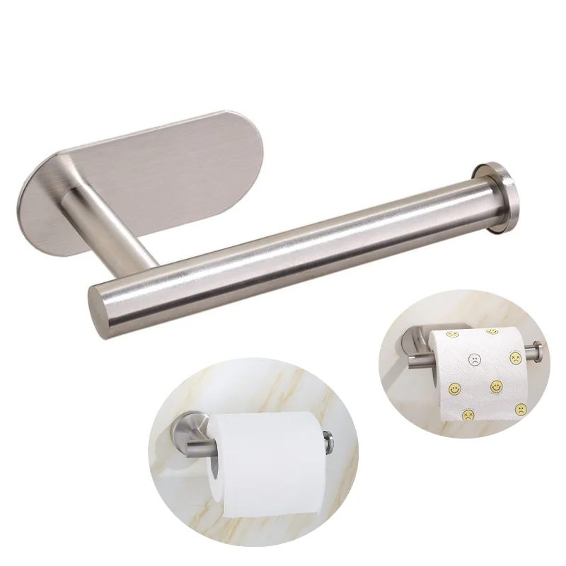 

Self-Adhesive Stainless Steel Toilet Roll Paper Holder Organizers Bar Towel Ring Rail Rack Non-Drilling Toilet Roll Tissue Rack