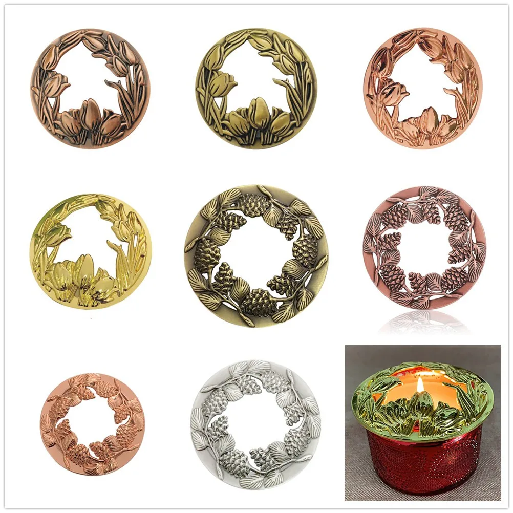 

1 шт. свеча Topper банка с рисунком цветов крышка из сплава Обложка резьба тюльпан Pinecone узор ветки полые СВЕЧИ оттенок рукава винтажный Декор