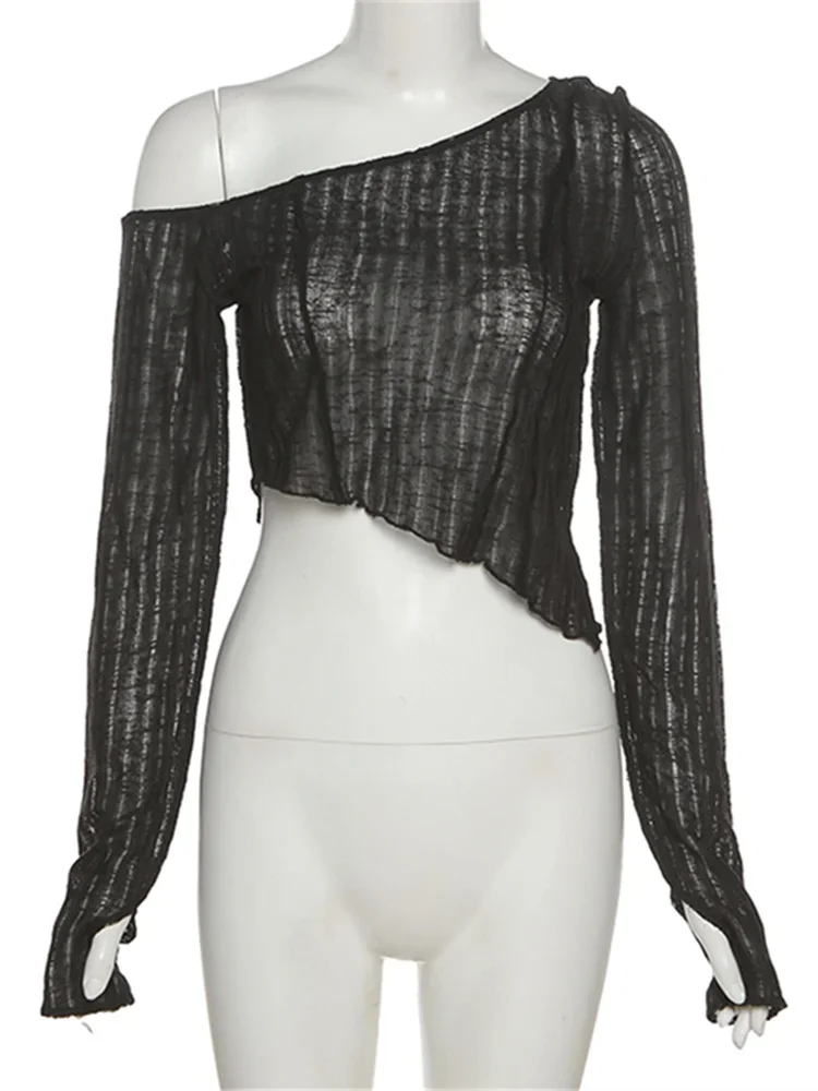 Женские осенние трикотажные топы просвечивающие сексуальные и блузки Y2K