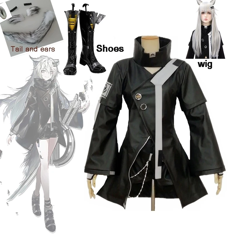 

Anime Game Arknights Lappland Cosplay Costume Shoes Boots Jacket Outfit Uniform Adult Women Halloween Costume Wig Shoes Cos Tail