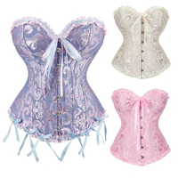 victorian corset top plus size overbust corsets for women sexy corset bustier lace up jacquard corset top y2k white pink