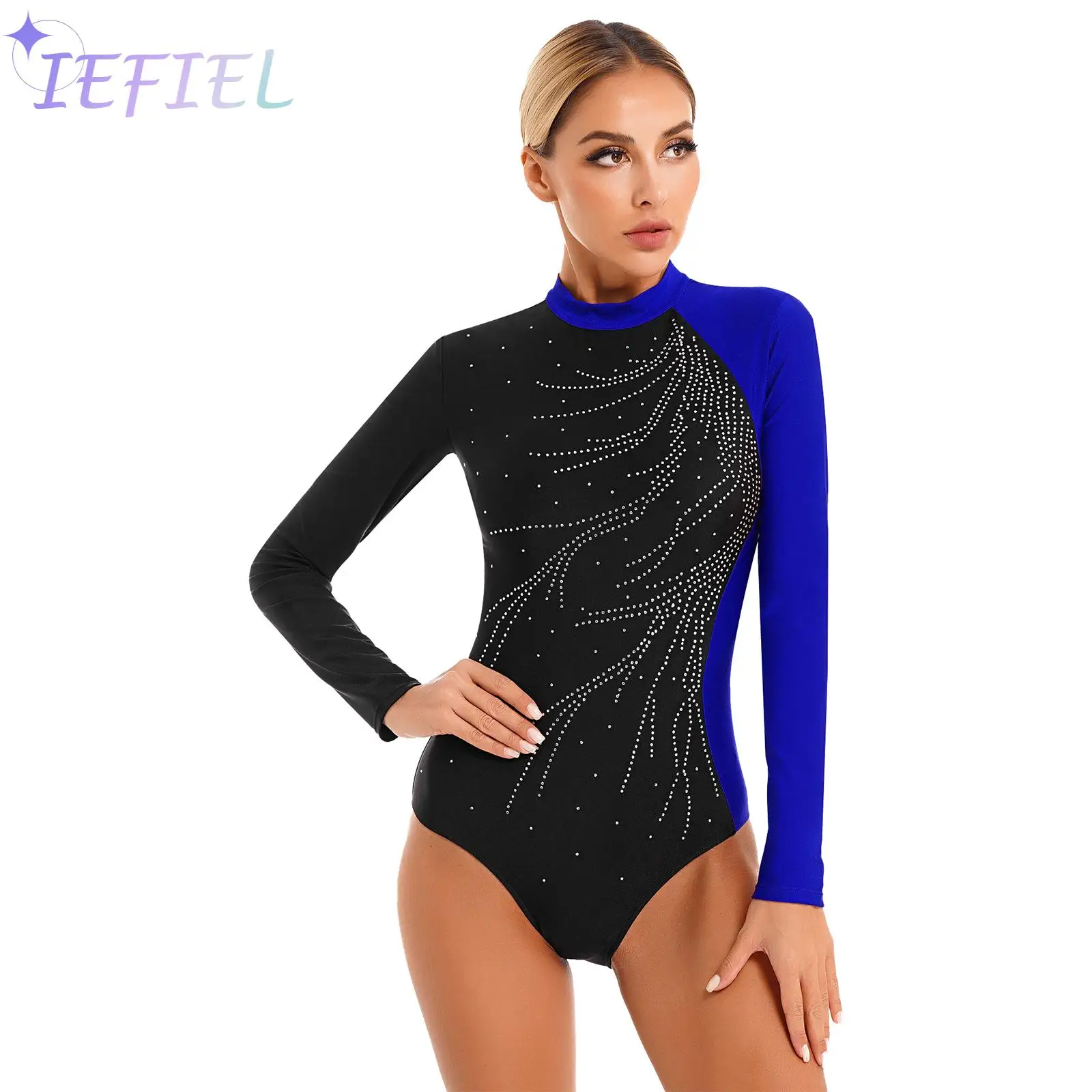 

Gymnastics Leotard Women Rhinestone Decor Ballet Acrobatics Dance Leotard Ice Skating Jumpsuit Ballroom Costume Hollow Out Back