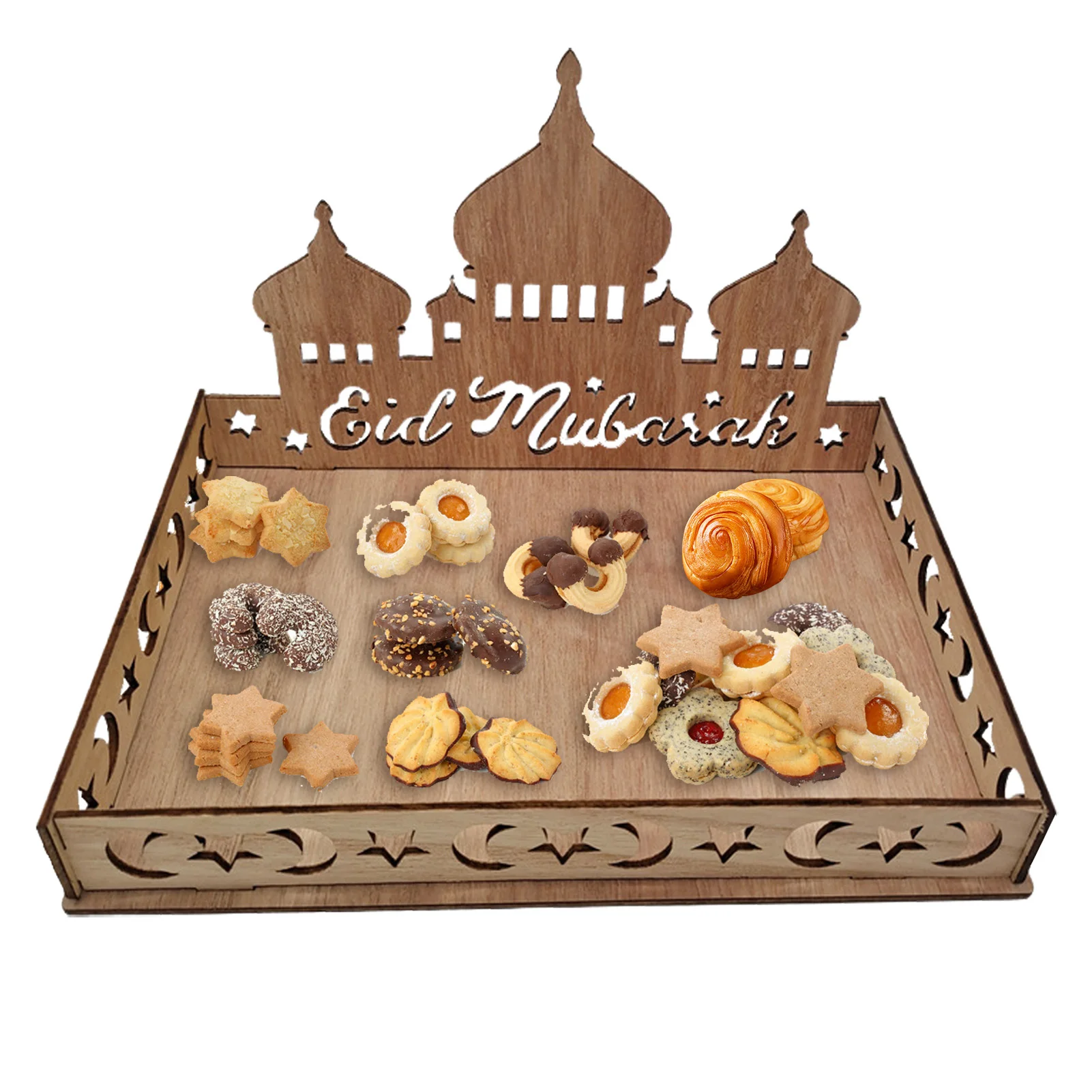

ИД Мубарак, деревянный поднос, квадратный деревянный поднос, тарелки в виде замка, деревянный поднос для столовой посуды для Ид аль-Фитр, под...