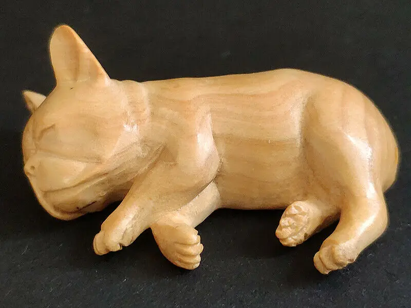 

CQ133 - 2 "Японская фигурка животного из бокса ручной резки Netsuke резьба: прекрасный ленивый Бульдог