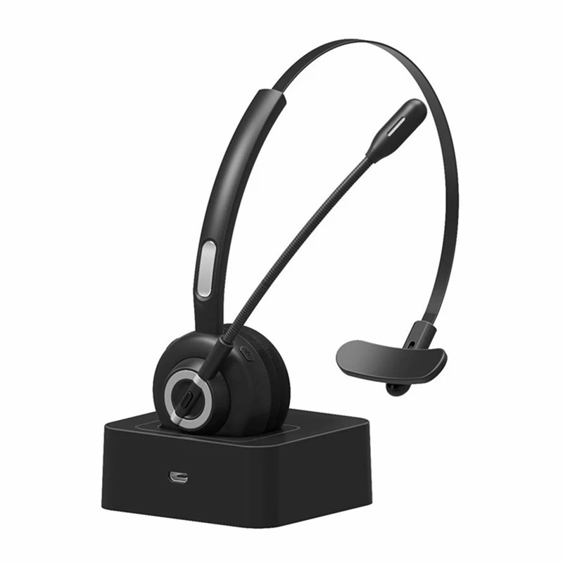 

Bluetooth Wireless Headset With Microphone Charging Base Pro Clear Sound For Call Center Home Office PC