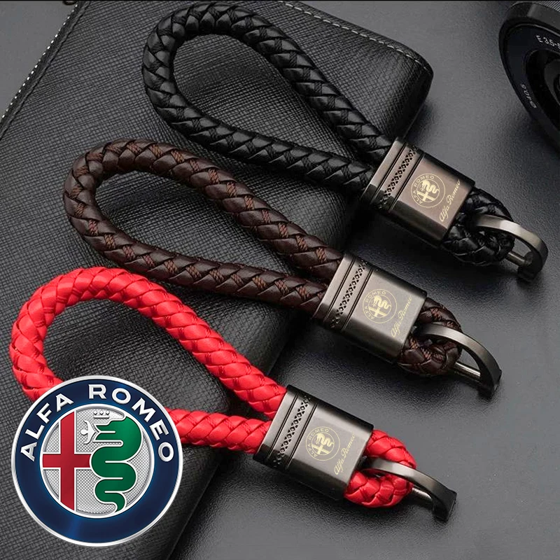 

Leather Braided Rope Keychain For Alfa Romeo Giulia Giulietta 159 156 MITO Stelvio 147 Car Styling key chain Key Ring