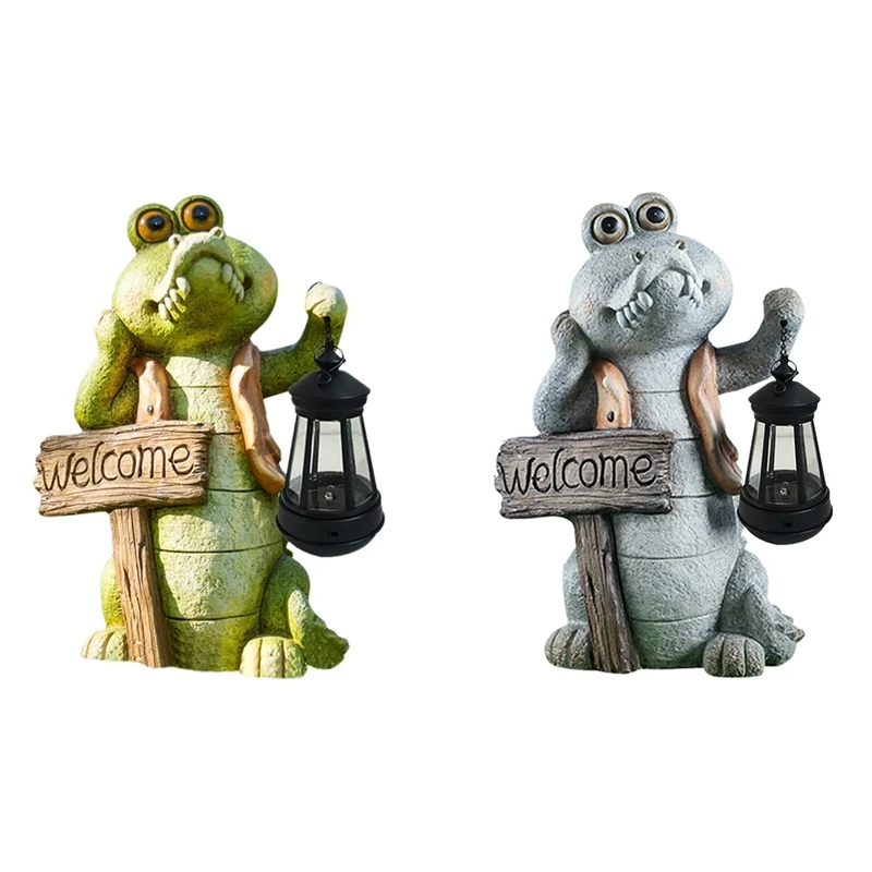 

Outdoor Statues Garden Figurine Resin Crafts,Creative Crocodile Furnishings Figurines with Solar Powered Light