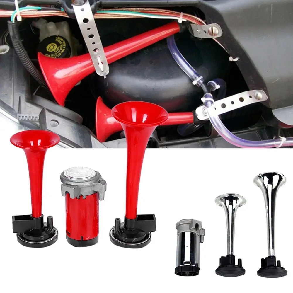 

Universal 110db Super Loud Car Air Horn Set 12V Dual Trumpet Compressor Complete Set for Truck Cars Automobiles Lorry Boat Train