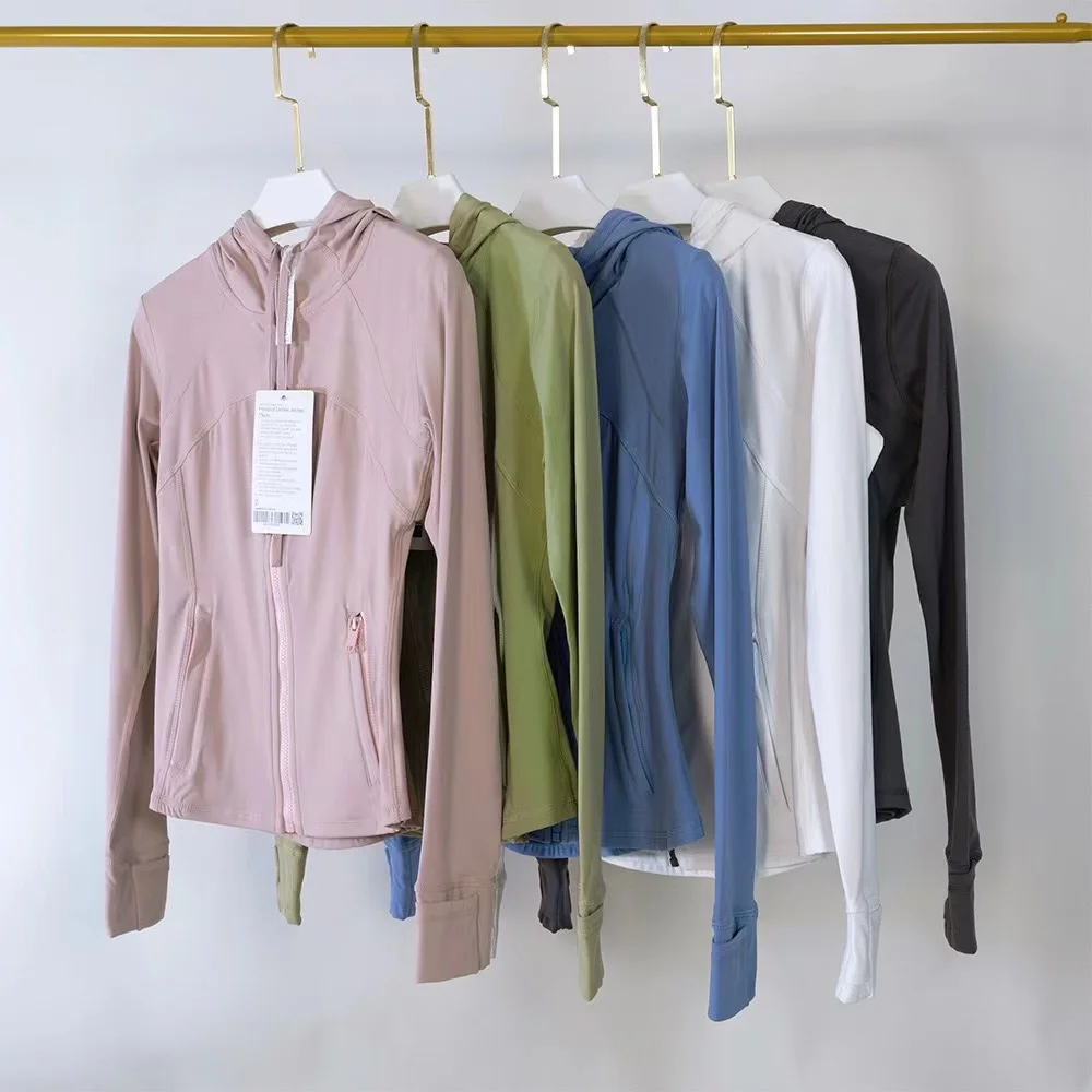 

Lulu Women Long Sleeve Hooded Define Jacket Yoga Sports Coat With Pockets Quick Dry Breathable Fitness Running Zip Up Jackets