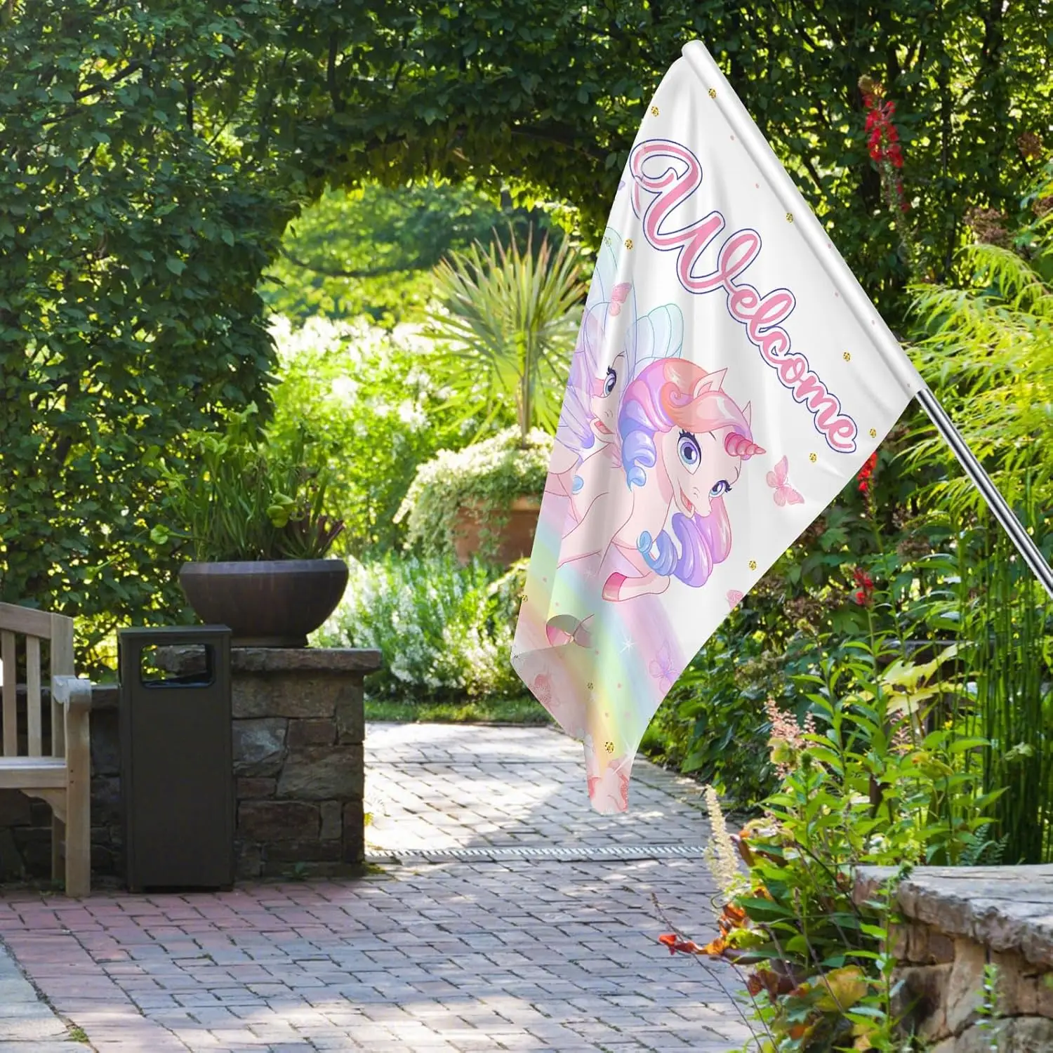 Единорог Добро пожаловать Садовый флаг - Welocm Домашняя вечеринка Дверной знак