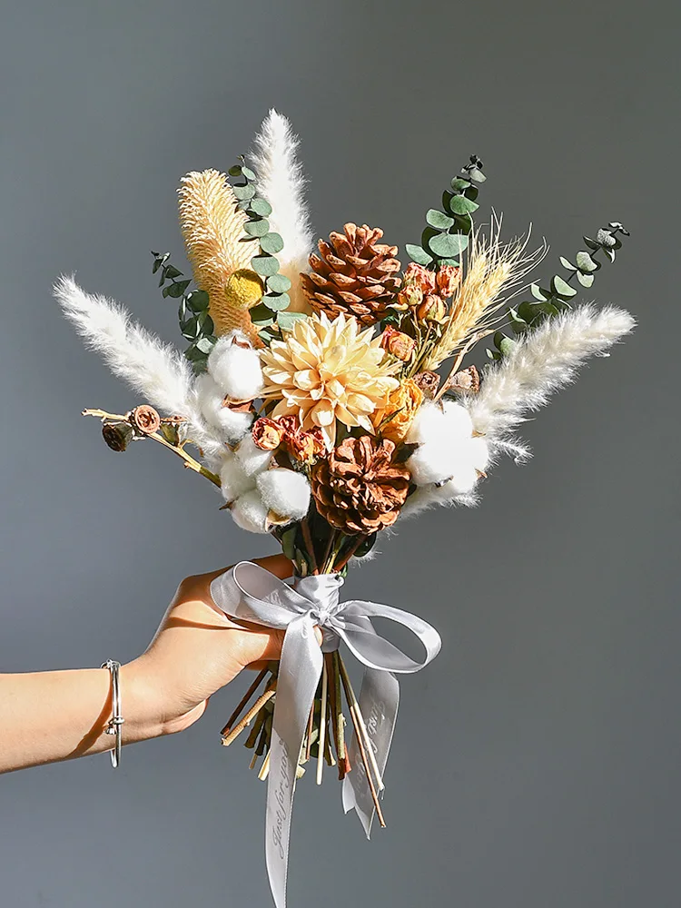 

Yucalea Dried Flowers Eternal Bouquet Pine Cone Cotton Home Decoration Ornaments Light Luxury High-End Living Room Decoration