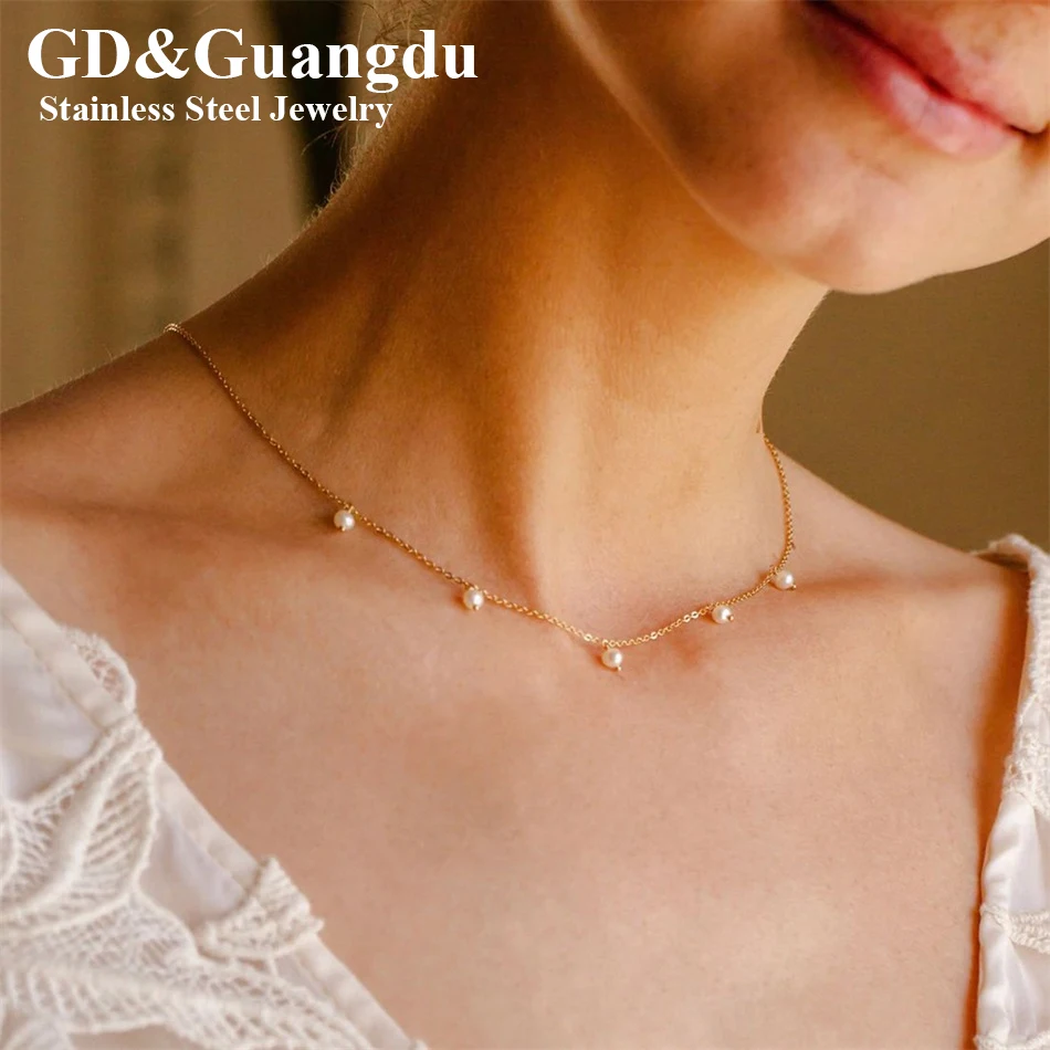 

Stainless Steel Faux Grit Pearl Dainty Necklace Satellite Designer Inspired Choker Gift For Female Friends Lovers Wife Daughter