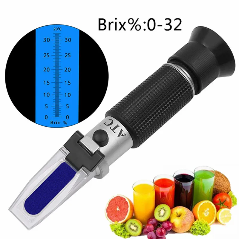

Handheld Refractometer Sugar Concentration Meter Densimeter 0-32% Brix Saccharimeter Tester Fruits Grapes ATC