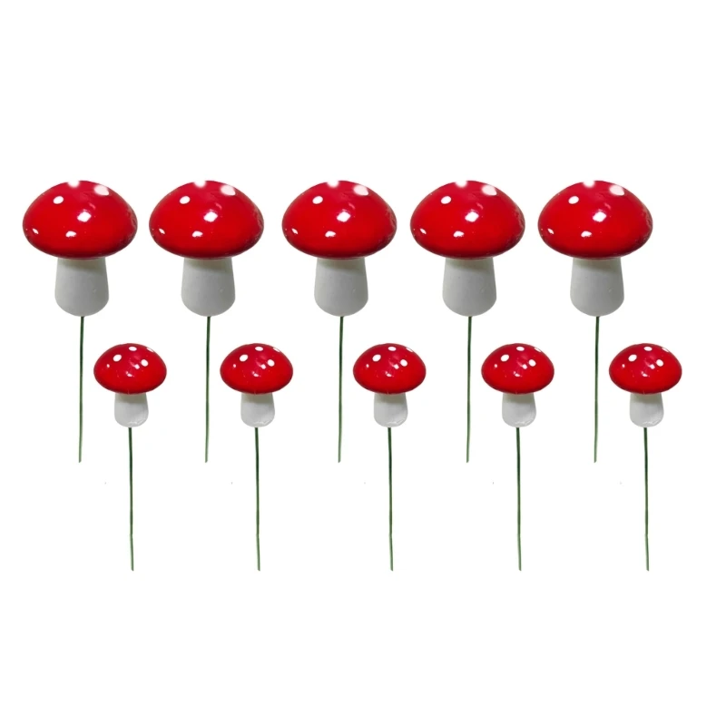 

10pcs Mushroom Garden Stakes Miniatures Outdoor Silhouette Ornaments for Outdoor