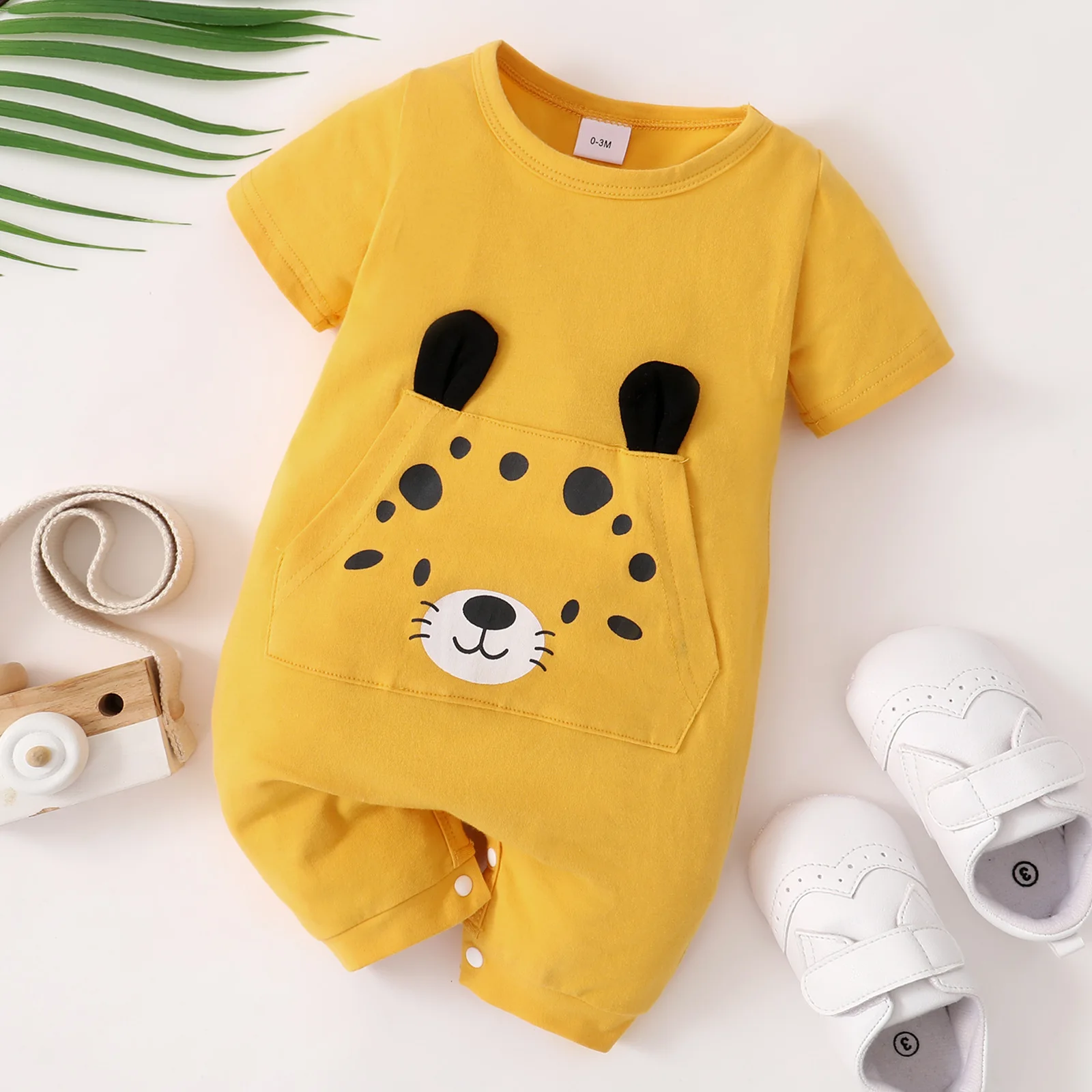 

2022 Newborn Bodysuit Baby Boy Clothes Infant Cute Cartoon Tiger Pocket Romper Toddler Solid Jumpsuit Children Casual Outfits