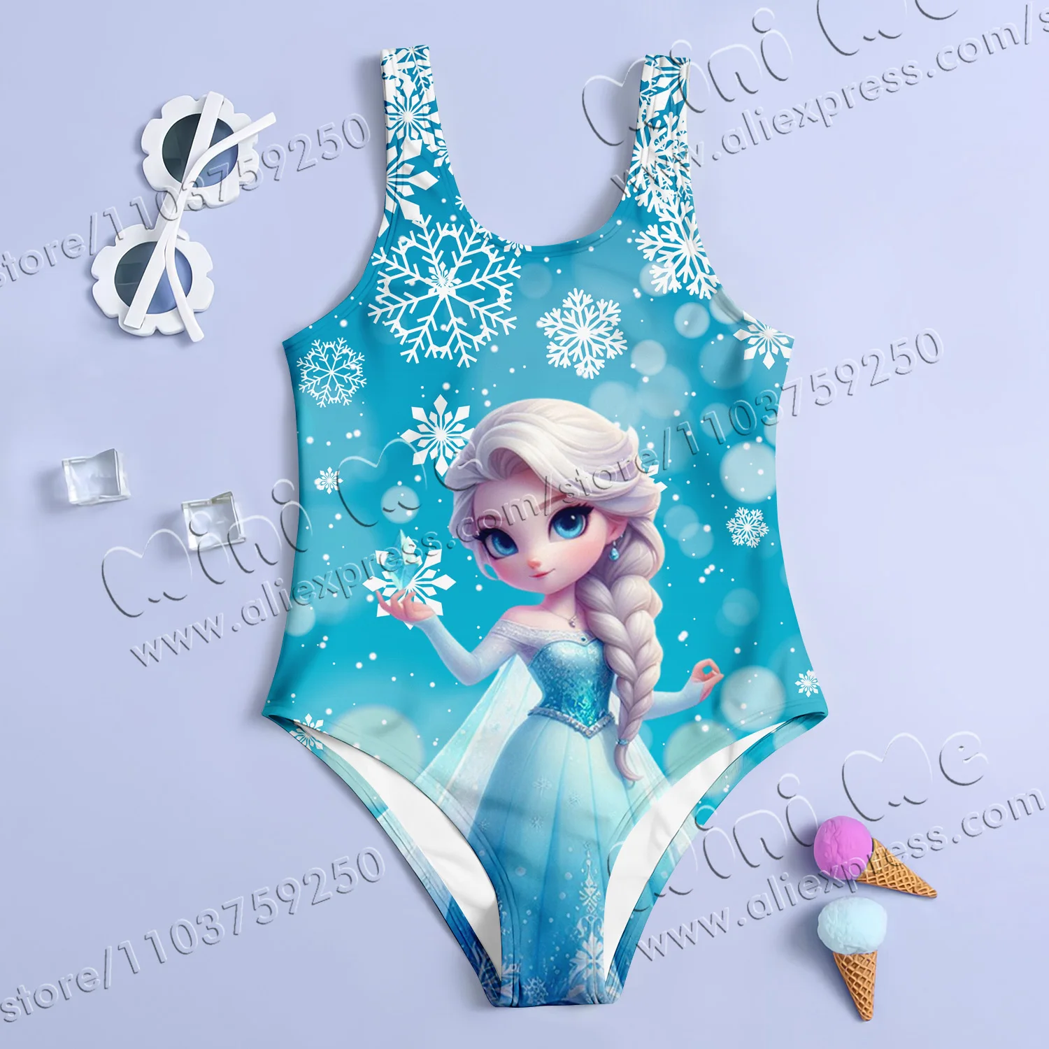 MINISO Летний Цельный Купальник Для Девочек Модный Принцессы С Мультяшным Принтом