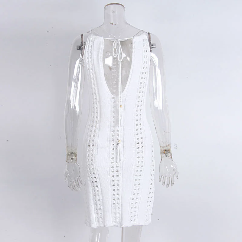 Летняя Повседневная вязаная накидка на бикини короткое пляжное платье женский