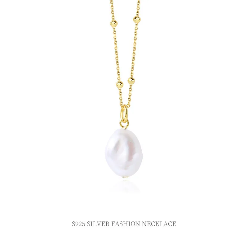 

925 Sterling Silver Retro Baroque Pearl Necklace for Women INS Niche Personalized Clavicle Chain