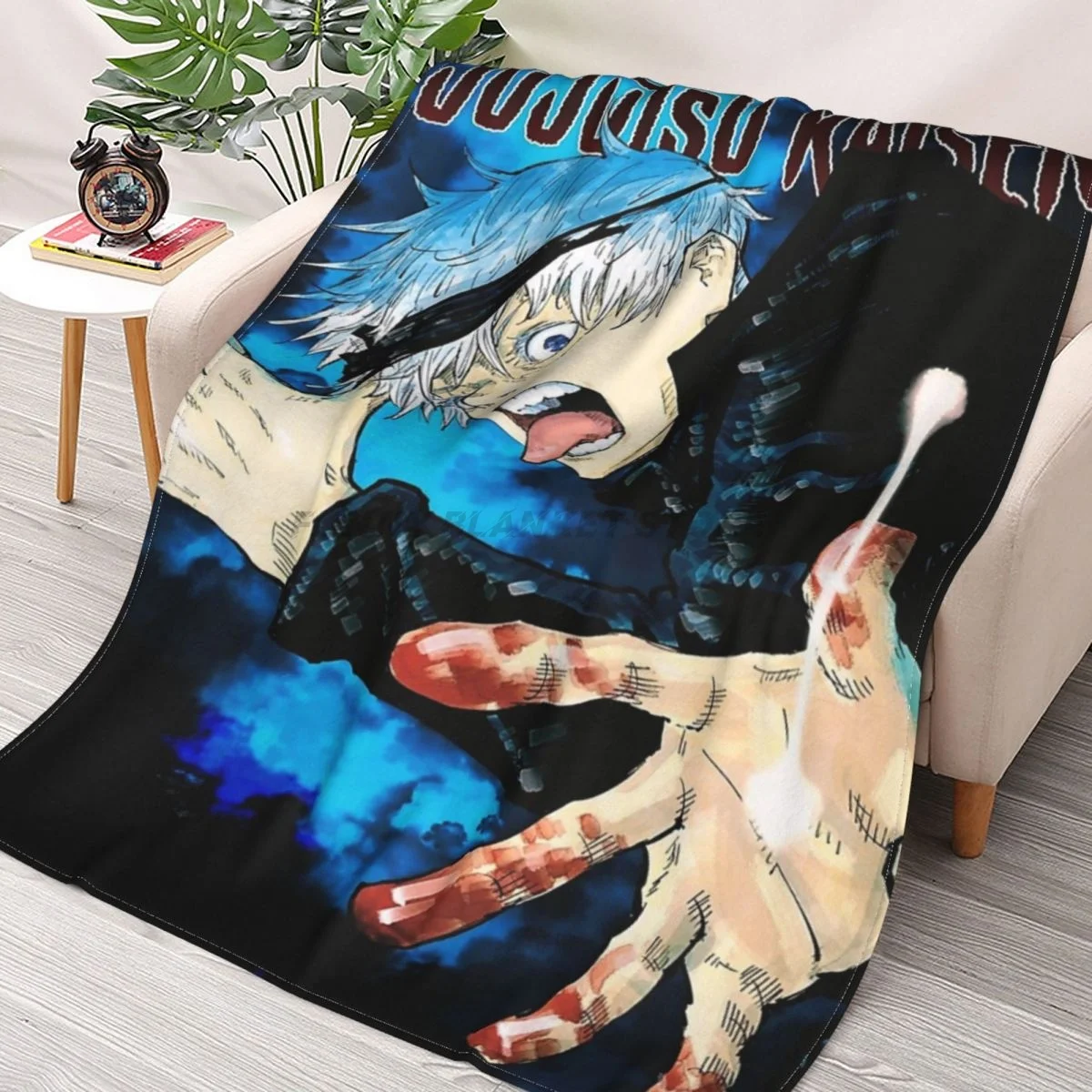 

Jujutsu Kaisen Cover - Gojo Satoru Throws Blankets Collage Flannel Ultra-Soft Warm picnic blanket bedspread on the bed