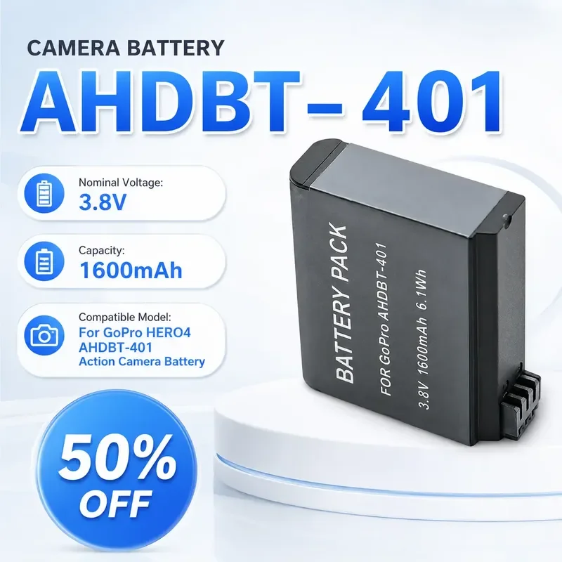 Фото Аккумулятор 3.8V 1600mAh для GoPro HERO4 AHDBT-401, литий-ионный, перезаряжаемый, высокой емкости, для экшн-камер №1