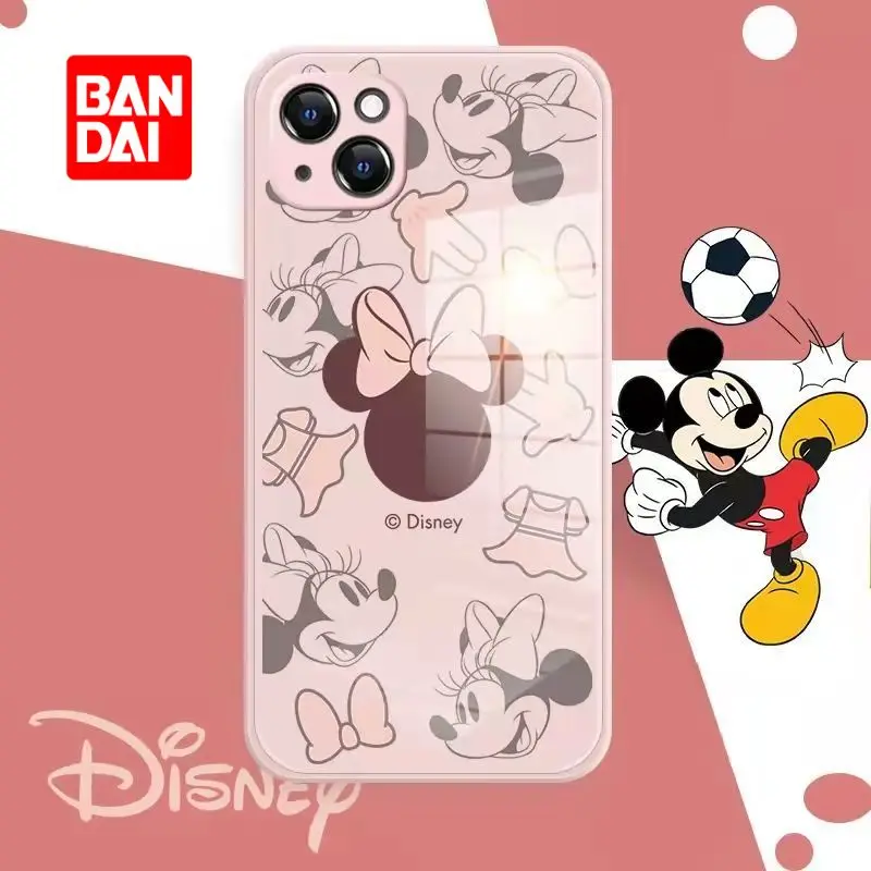 

Bandai Disney Glass Phone Case for iPhone 13 13Pro 12 12Pro 11 Pro X XS Max XR 7 8 Plus Cartoon Cover Trend Kawaii Soft Fundas