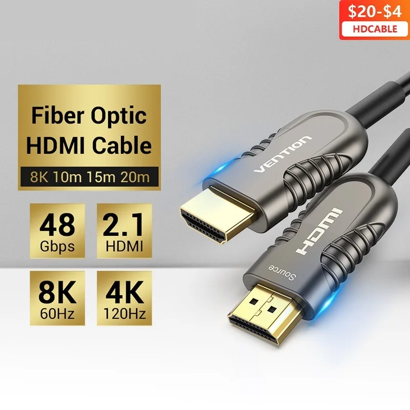 

Vention 8K HDMI 2.1 Cable 120Hz 48Gbps Fiber Optic HDMI Cable Ultra High Speed HDR eARC for HD Samsung LG TV Box PS5 Cable HDMI