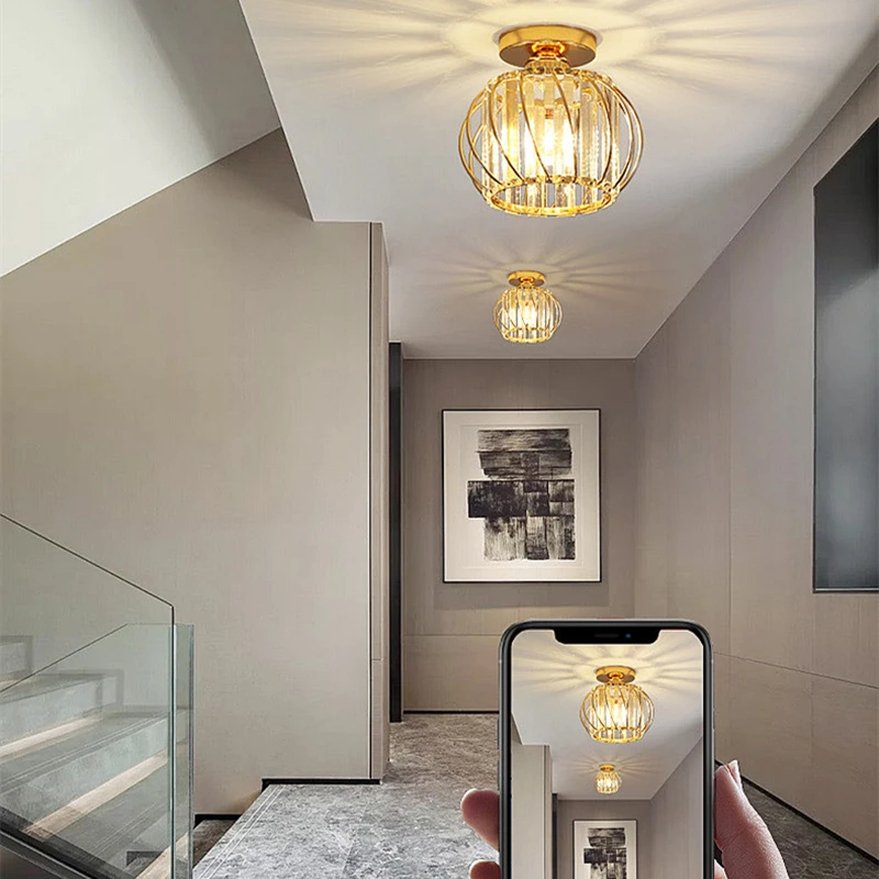 

Nordic Modern Luxury Metal Ceiling Light Indoor Creative Crystal Ceiling Lamp Living Room Bedroom Corridor Decor Pendant Light