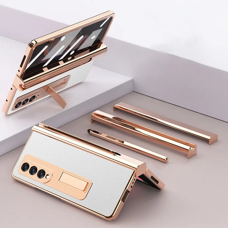 

Роскошный кожаный чехол для Samsung Galaxy Z Fold 4 3 2, чехол с полным покрытием на петлях для Samsung Z Fold4 Galaxy Z Fold 4, чехол с ручкой