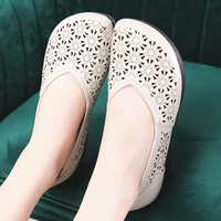 2022 new cutout loafers womens ballet flats slip on shoes mom genuine leather driving loafers ladies beige moccasins v cut shoe