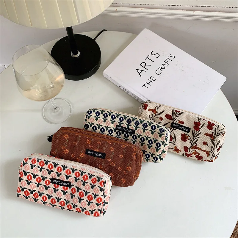 

Korean Corduroy Cosmetic Bag Small Makeup Pouch Lady Portable Travel Toiletry Bag Necesserie Organizer Student Cute Pencil Case