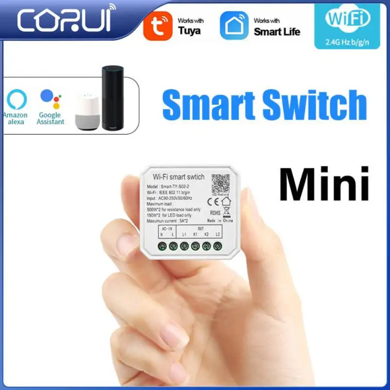 

Умный выключатель света CORUI Tuya, 1/2 клавиш, Wi-Fi, мини-модуль «сделай сам», дистанционное управление голосом, управление через приложение, работ...