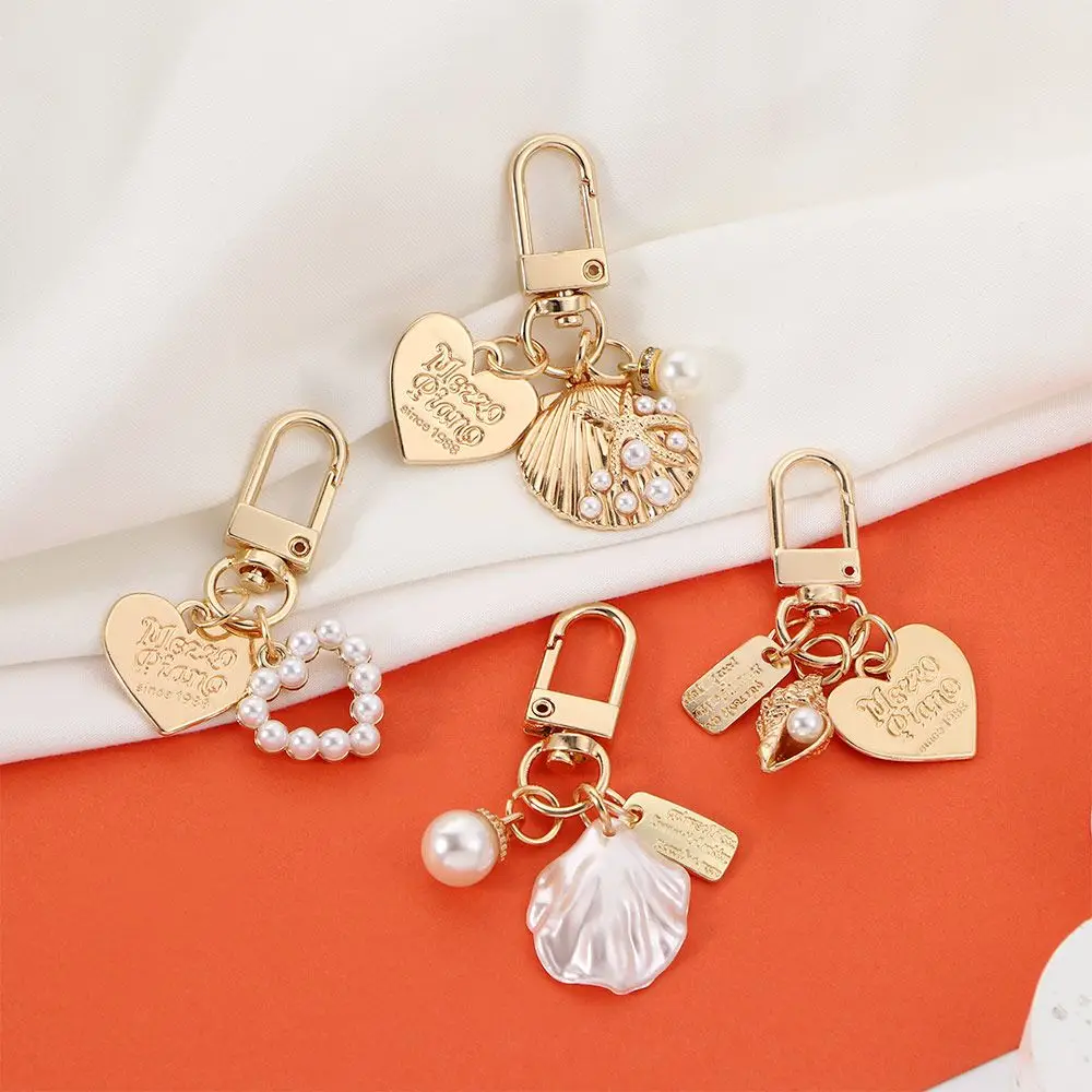 

Модный чехол с ракушкой и жемчугом милый брелок для ключей, брелок для ключей с надписью Love и сердцем, кольцо с подвесками, Золотое кольцо дл...