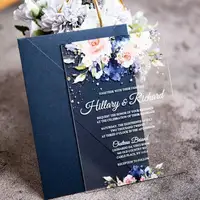 Navy & Blush Floral Acrylic Clear Wedding Invitation / Acrylic Wedding Invite / Perspex Wedding Invitation
