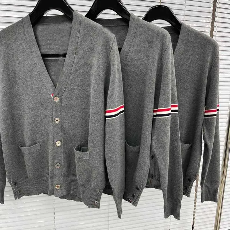 

TB THOM Grey Cardigans Luxury Brand Armbands Design Simple Men Sweaters Popular Trendy Leisure Young Style Women Cardigans