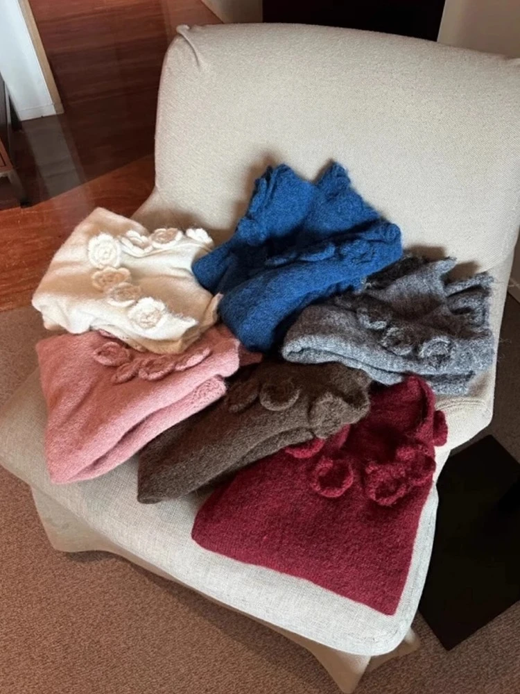 Свитер с 3D цветочным принтом топы женская одежда милый однотонный джемпер Pull Femme