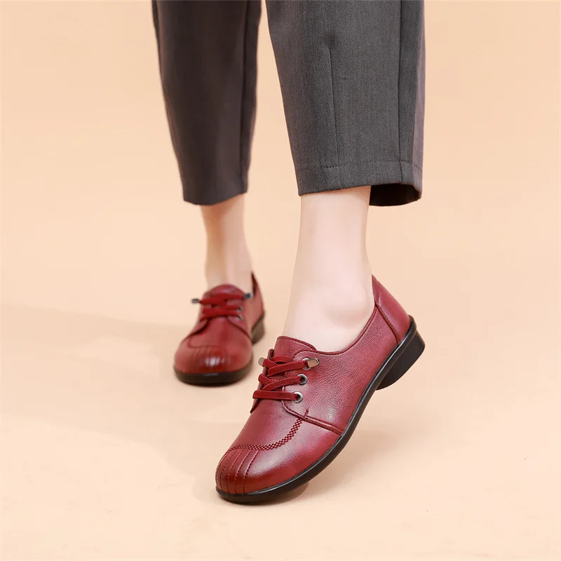 Vintage Women Flats Shoes platform sneakers women  Casual Leather Shoes Moccasins Mom Shoes High Quality Non slip Ladies shoes