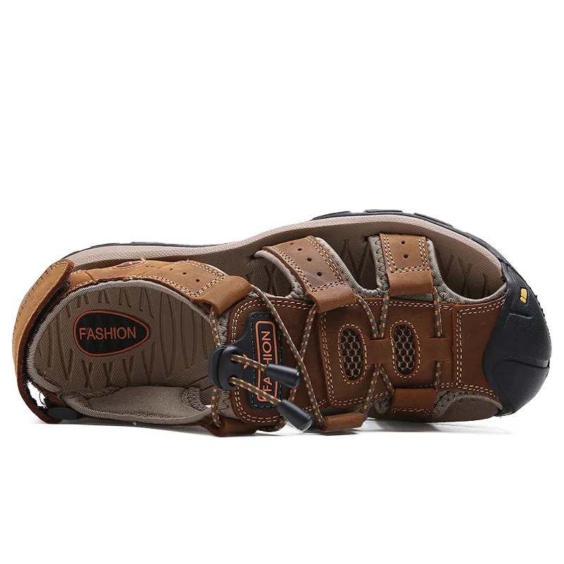 2023 Summer New Casual Leather Men's Sandals Large Size Men's Loafers Fashionable Indoor Outdoor Slippers 38-48