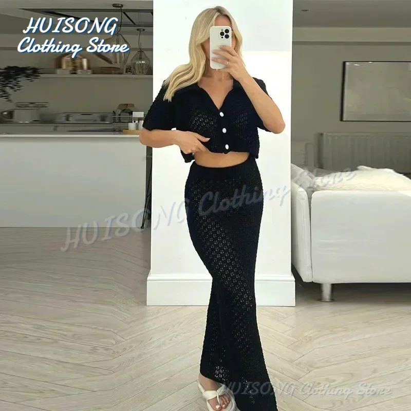 Трикотажный пикантный кардиган с вырезами костюм юбкой Женский облегающий