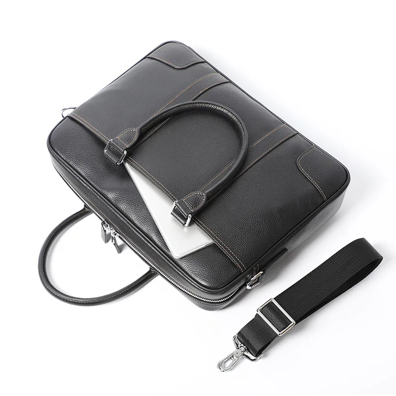 Men's Briefcase Leather Handbag Horizontal Men's Crossbody Bag Head Layer Cowhide Men's Computer Bag 14 inch Business Men's Bag