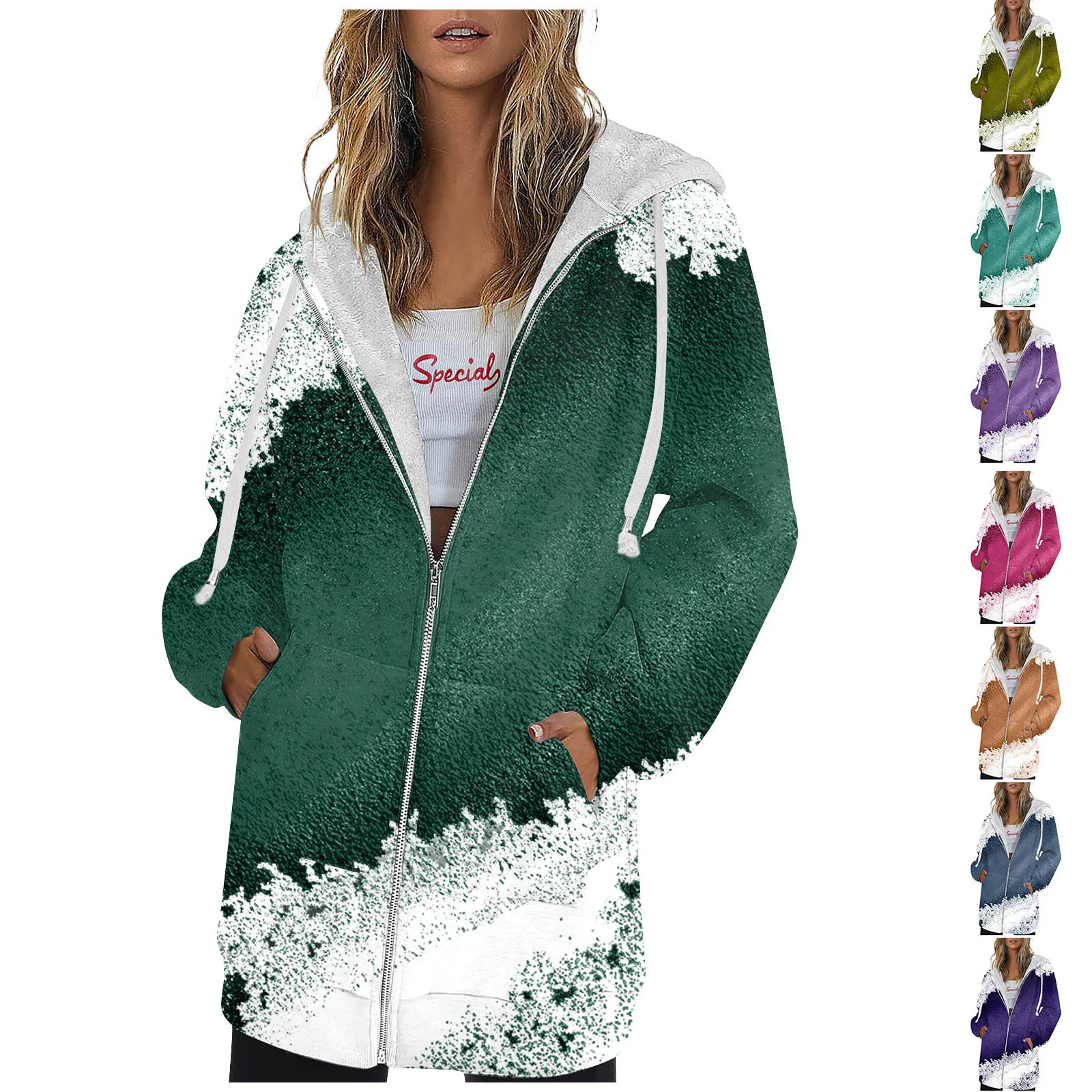 

Женская осенне-зимняя модная толстовка на молнии, толстовка с длинным рукавом, пуловер, спортивные тренировочные рубашки, повседневные топы с начесом и принтом, пальто