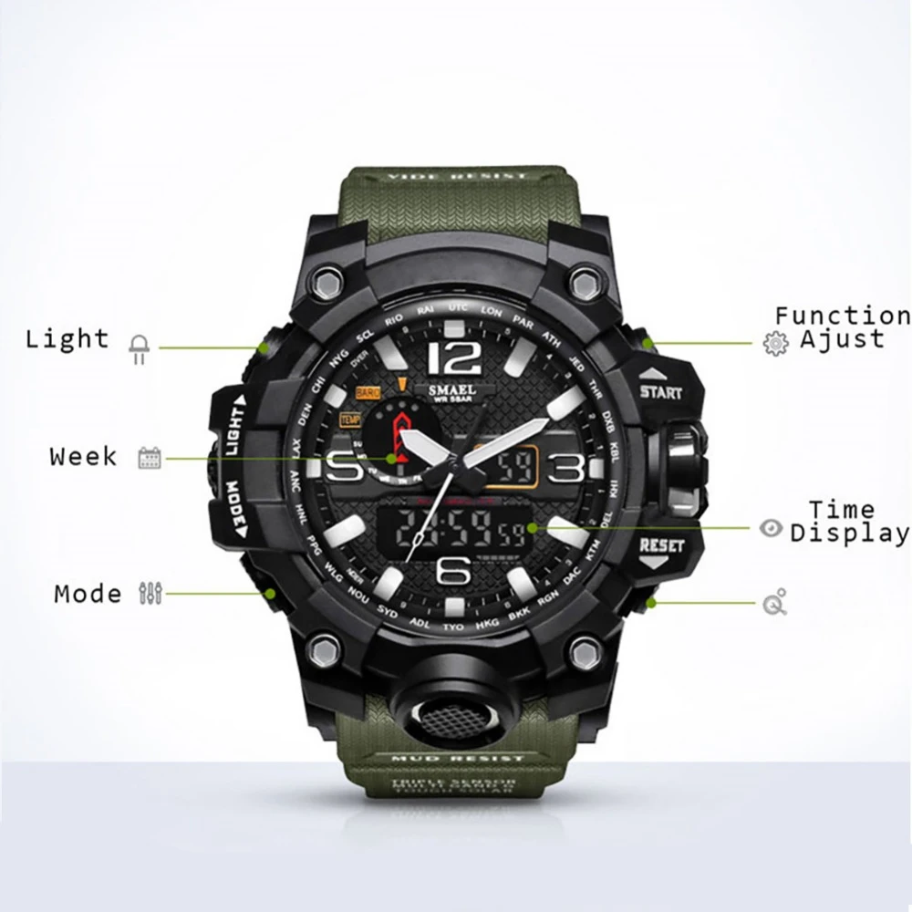 Многофункциональные водонепроницаемые мужские кварцевые часы для спорта на